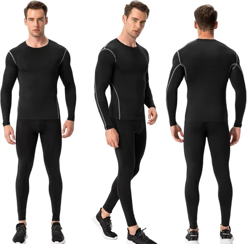 Vista 8 de Men's Compression Shirts Long Sleeve, Active Workout Running T-Shirt Top Cool Dry Lightweight Sports Base-Layer 3 Pack
