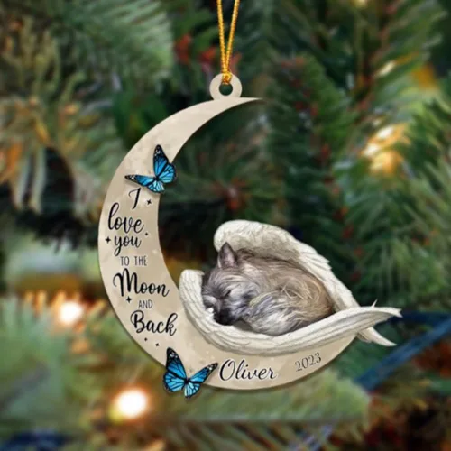 Vista 101 de Adorno colgante personalizado de ángel durmiendo en la luna, perro sabueso afgano, nombre personalizado, acrílico impreso en 2D plano – cumpleaños