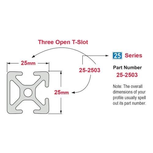 Vista 4 de 8020, 25-2503, Serie 25 Aluminio 0.984 in x 0.984 in 25x25 Tri-Slot Triple Canal Abierto de Extrusión de Aluminio T Rail Ranurado 80/20 Perfil liso