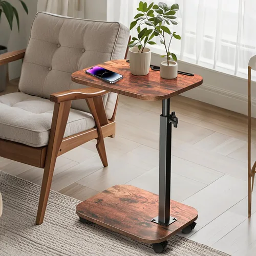 Vista 6 de XNSDXV Mesa de sofá para sofá, bandeja de TV giratoria de 360° para espacios pequeños, mesas auxiliares de altura ajustable para comer, mesa