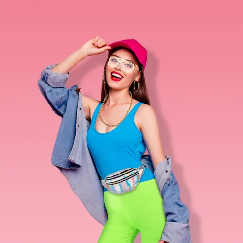 Vista 5 de TraLxwee Traje de los años 90 para mujer, accesorios de los años 90, disfraz de hip hop, incluyendo riñoneras, lentes de sol, calcetines, cadena