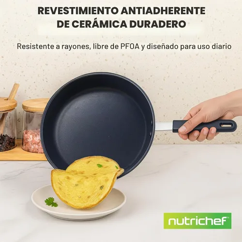 Vista 3 de NutriChef Sartén antiadherente con revestimiento de cerámica de 10 pulgadas, sartén de aluminio con mango de silicona, resistente a las manchas