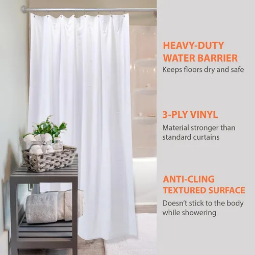 Vista 4 de Grab Bar Specialists Cortina de ducha resistente – Barrera de agua Funciona con presa de ducha plegable, vinilo blanco texturizado de 3 capas