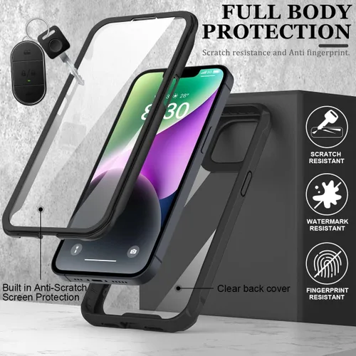 Vista 3 de FUNMIKO Funda transparente para iPhone 14 con protector de pantalla integrado sensible al tacto, protección resistente de grado milimétrico, pasa 21
