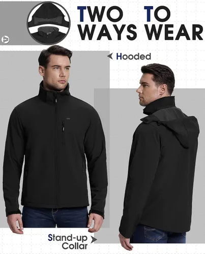 Vista 2 de 33,000ft Chaqueta Softshell para hombre con capucha, forro polar, ligera, impermeable, para senderismo