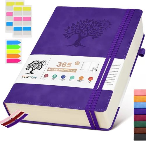 Vista 19 de PERCUN Cuaderno rayado A4, 365 páginas de gran tamaño, cuadernos de cuero para escribir para mujeres y hombres, cuaderno de tapa dura con páginas