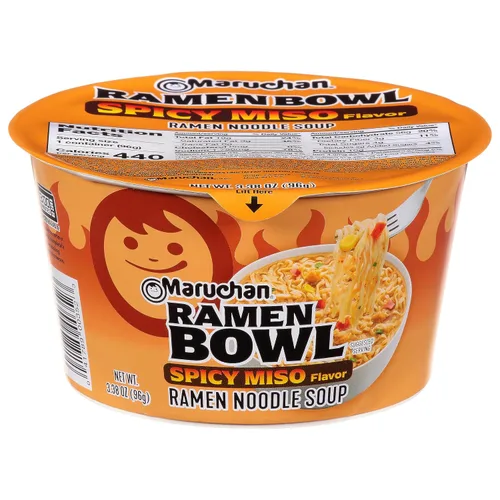 Vista 5 de Maruchan Tazón de ramen, sabor a carne de res Birria, sopa instantánea de fideos al estilo japonés, comida fácil para microondas para estudiantes