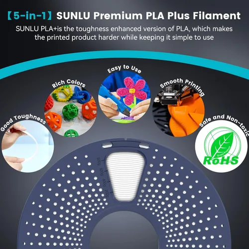 Vista 4 de SUNLU - Filamento PLA Plus para impresora 3D, 1.75 mm, bobina de 1 kg (2.2 lb), enrollado de forma ordenada, precisión dimensional ±0.02 mm