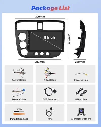 Vista 8 de Hikity Estéreo de coche Android 2+64G para Honda Civic 2001 2002 2003 2004 2005, 9 pulgadas pantalla táctil Radio Carplay Android Auto, WiFi
