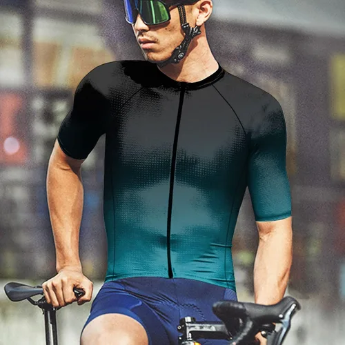 Vista 2 de Camiseta de ciclismo para hombre, manga corta, camisas de bicicleta de ciclismo, jersey de ciclismo con cremallera completa, camisetas sin mangas