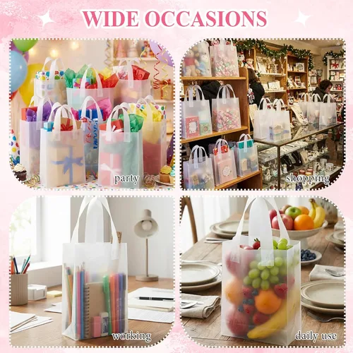 Vista 6 de Amylove 80 bolsas de regalo transparentes a granel con asa, bolsa de plástico esmerilado, embalaje reutilizable, envoltura de golosinas