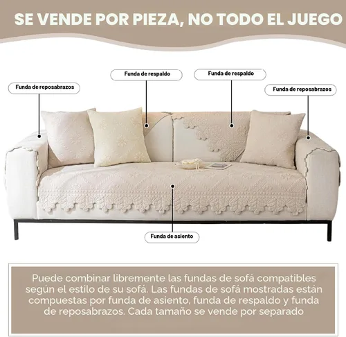 Vista 2 de Funda de sofá acolchada de algodón con bordado rústico para sofá de granja, funda seccional para sofá suave, antideslizante, protector de muebles