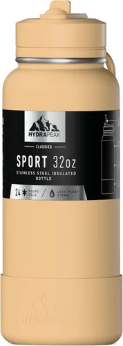 Vista 30 de Hydrapeak Botella de agua deportiva aislada de 32 onzas con tapa con popote, a prueba de fugas y derrames, mantiene las bebidas frías durante 24