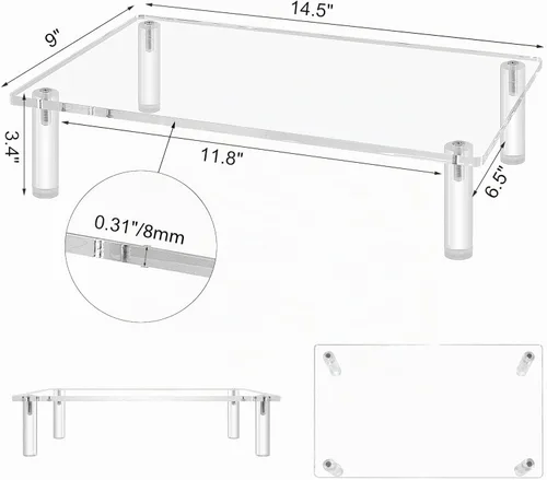 Vista 4 de Sumerflos Soporte de acrílico transparente para computadora portátil, resistente y ahorra espacio, soporte elevador para monitor de computadora