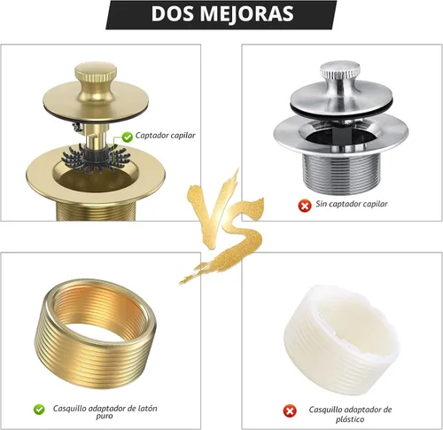 Vista 3 de Conjunto de conversión de kit de montaje de drenaje de bañera dorado cepillado, kit de reemplazo de drenaje de bañera con elevación y giro, todo