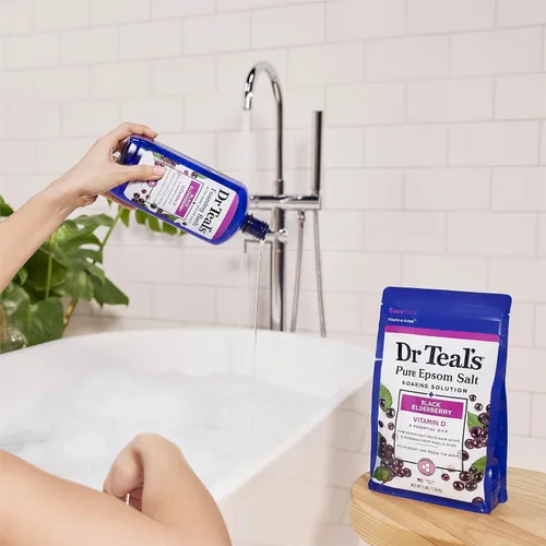 Vista 6 de Dr Teal's Baño espumoso con sal pura de Epsom, saúco negro con vitamina D, 34 onzas líquidas (paquete de 2)