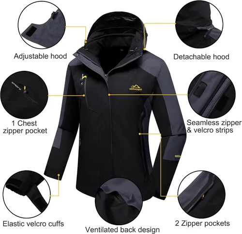 Vista 6 de MAGCOMSEN - Abrigos de invierno 3 en 1 para mujer, chaqueta de esquí impermeable, cortavientos, con forro polar, parka