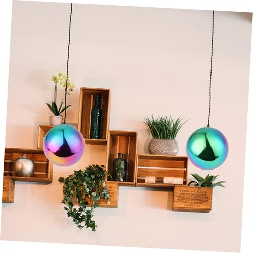 Vista 3 de 2 bolas grandes brillantes de acero inoxidable espejo huecas bolas decorativas orbes arco iris mirando bolas para jardín dic