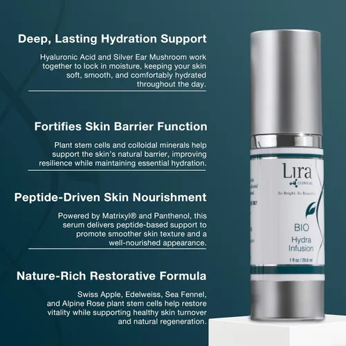 Vista 3 de Lira Clinical BIO Hydra Infusion - Suero facial hidratante con ácido hialurónico, células madre vegetales y minerales, suero facial ligero para una