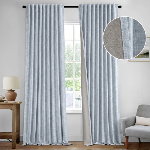Vista 12 de MIULEE Cortinas de lino 100% opacas de color rosa bebé de 84 pulgadas, juego de 2 paneles de doble cara sin revestimiento, con trabillas traseras
