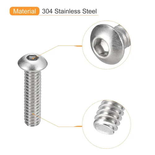 Vista 4 de uxcell Tornillos de cabeza de botón de 1/4-20x1, 25 piezas de tornillos hexagonales de acero inoxidable 304, tornillos de rosca completa