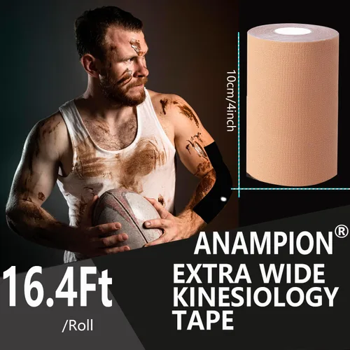 Vista 2 de 2 rollos de cinta de kinesiología de algodón original de 4 x 16.4 pies, cinta atlética impermeable de corte libre para tobillo, muñecas, rodillas