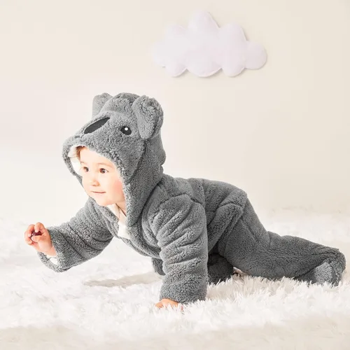 Vista 3 de pureborn Newborn Baby Fleece Footed Jumpsuit Hooded Pramsuit Winter Snowsuit for Infant Boys Girls 0-12 Months