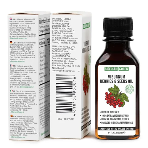 Vista 4 de Siberian Viburnum Kalyna - Aceite de semillas y bayas 100% natural extra virgen prensado en frío, 3.4 fl oz / 3.4 fl oz