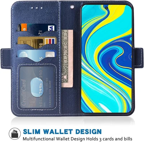 Vista 3 de Compatible con Xiaomi Redmi Note 9 Pro/Note 9s/Note9 Pro Max/Poco M2 Pro Wallet Case Funda de cuero Flip Cover Titular de la tarjeta Fundas de Azul