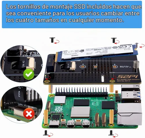 Vista 7 de GeeekPi N04 Adaptador M.2 NVMe a PCIe para Raspberry Pi 5, Soporta SSD M.2 NVMe 2230 2242 2260 2280