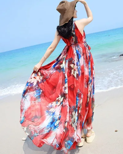 Vista 6 de MedeShe - Vestido de dama de honor, de gasa, floral, para vacaciones en la playa