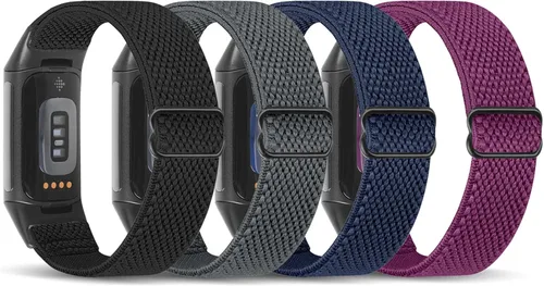 Vista 8 de enkic Bandas elásticas de nailon compatibles con Fitbit Charge 5, paquete de 4 correas elásticas suaves y ajustables, transpirables, correa