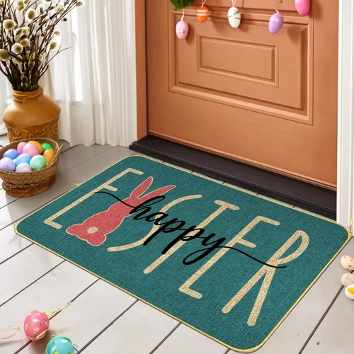 Vista 9 de Alfombra Decorativa de Puerta de Bienvenida Roja Feliz Navidad, Alfombra de Puerta de Invierno de Temporada, Alfombra de Piso de Perfil Bajo