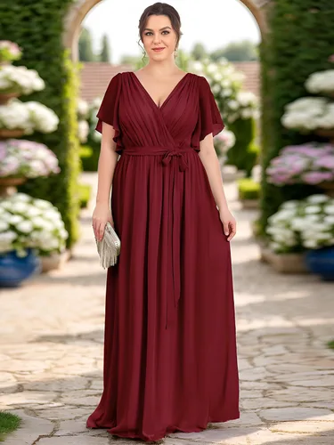 Vista 3 de Ever-Pretty Plus Vestido de dama de honor formal con cuello en V profundo y cintura elástica para mujer, talla grande, 0164A-DA