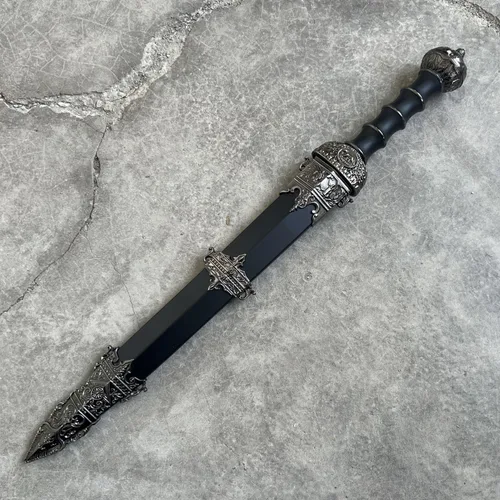 Vista 3 de Espada decorativa de Gladius romano de 17 pulgadas con grabado celta medieval Metal para Diaplay, colección, regalo, decoración del hogar, borde