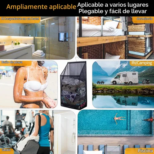 Vista 7 de Bolsas de lavandería plegables de malla transpirable para colgar, secado rápido, portátil, ahorro de espacio, cesta de lavandería para dormitorio