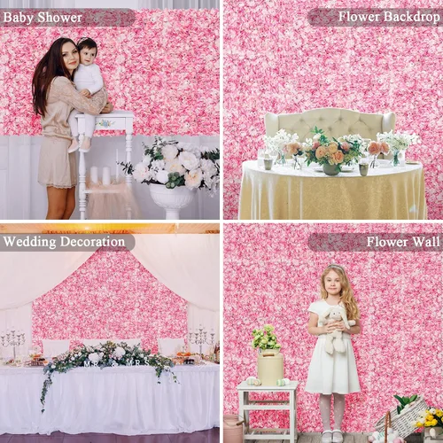 Vista 4 de U'Artliens - Juego de paneles de pared de flores, telón de fondo de pared artificial de 24 x 16 pulgadas, panel floral de hortensias de seda 3D