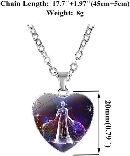Vista 5 de Collar con dije de corazón del zodiaco para mujeres y hombres, piedras preciosas del tiempo 12, collar de constelación del zodiaco, regalo