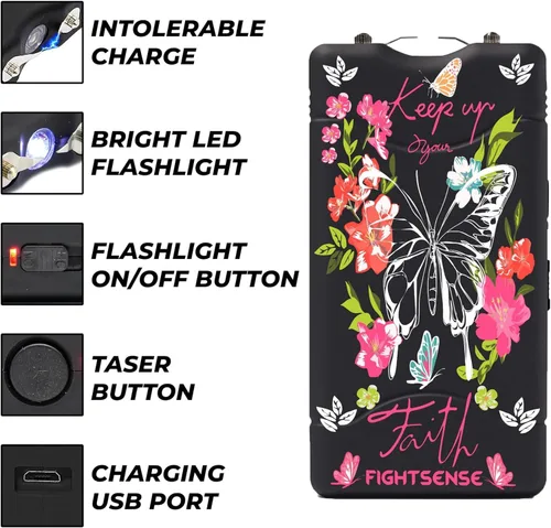 Vista 2 de FIGHTSENSE Mini pistola paralizante para defensa personal con linterna LED brillante, batería recargable, fundas de nailon