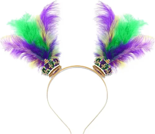 Vista 21 de YAHPERN Diademas de Mardi Gras para mujer, máscara de flor de lis, diadema de plumas de carnaval, accesorios para el cabello, regalos