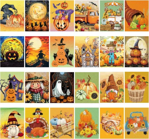 Vista 8 de Sherr Juego de 24 lienzos predibujados para pintar para adultos, lienzo preimpreso a granel, sorbo y pintura, paneles estirados, juego de pintura