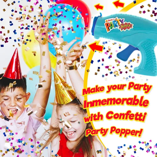 Vista 2 de JA-RU Poppers de confeti para niños con recambios (1 pistola de confeti y 28 disparos) coloridos para fiestas, regalos de fiesta para bodas