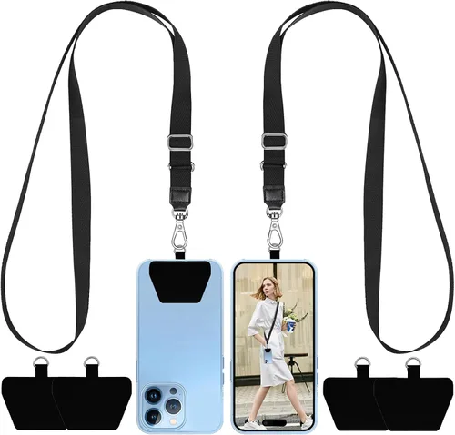 Vista 11 de SHANSHUI Cordón para teléfono, correa para el cuello y correa para la muñeca, soporte universal para funda de teléfono, anclaje para todos los Negro