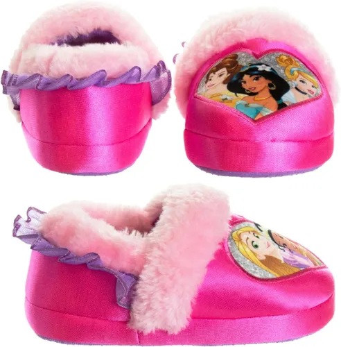 Vista 5 de Disney Girls Princess Slippers - Fuzzy Slippers Tangled, Little Mermaid, Beauty and the Beast (size 5-10 Toddlersize 11-12 Little Kid)