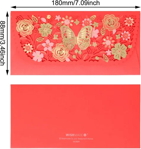 Vista 2 de Honbay 6 sobres chinos rojos de la suerte, bolsillo para dinero Hong Bao, organizador de regalo, envolopes para festival de primavera, cumpleaños