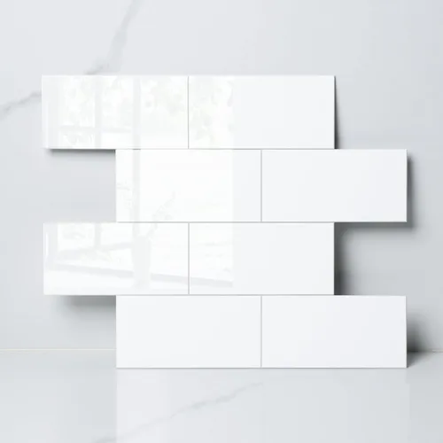 Vista 10 de COLAMO Protector contra salpicaduras de lujo de 10 hojas que se despega y pega, azulejo de metro blanco de piedra sintética autoadhesiva de 12"x12