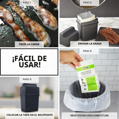 Vista 2 de Sistema de atrapador de grasa/contenedor de almacenamiento de grasa con doce bolsas de grasa desechables para grasa de tocino y eliminación
