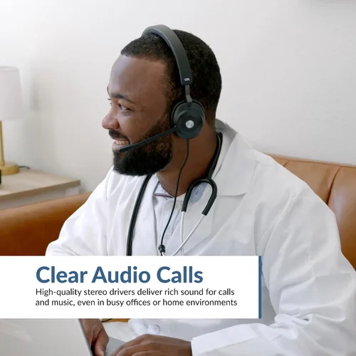 Vista 4 de CA Essential USB Headset (HS-2000) – Auriculares profesionales para llamadas y música, comodidad durante todo el día, controles integrados