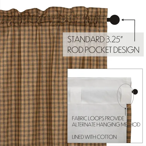 Vista 5 de VHC Brands Cortinas Rústicas de Algodón a Cuadros Verde Cedro Ridge con Bolsillo para Barra y Alzapaños, Par de Paneles