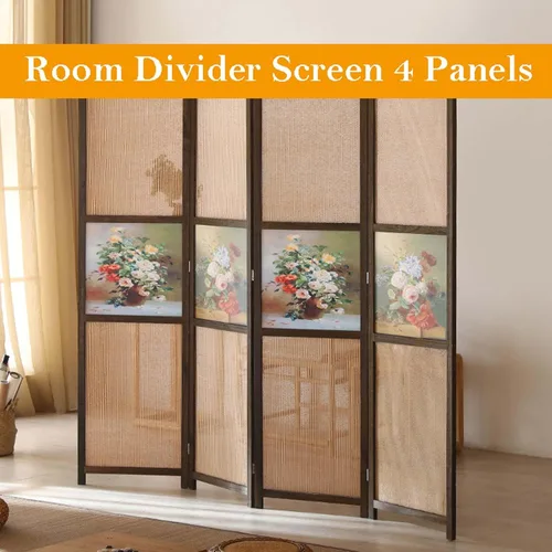 Vista 2 de 4 Panel Bamboo Room Dividers 6x6 Feet, 6 Ft Tall Folding Privacy Screen, Wall Divider Panels, Partition Screen for Office, Privacy Partition for